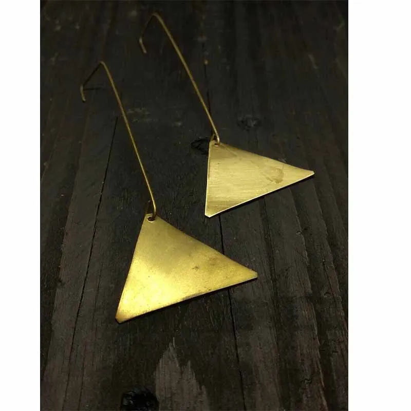 Long brass earrings Simple Brass earrings Geometric earrings Triangular brass earrings Brass hook earrings Modern brass earrings