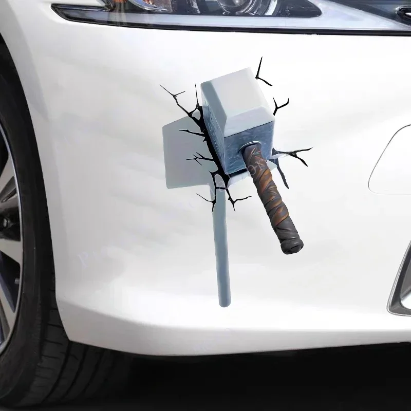 Przyciągające wzrok naklejki samochodowe 3D Crack Hammer do pojazdów terenowych Zderzak Pokrywa drzwi Zarysowania Korpus skutera Wodoodporne naklejki — zdjęcie 2