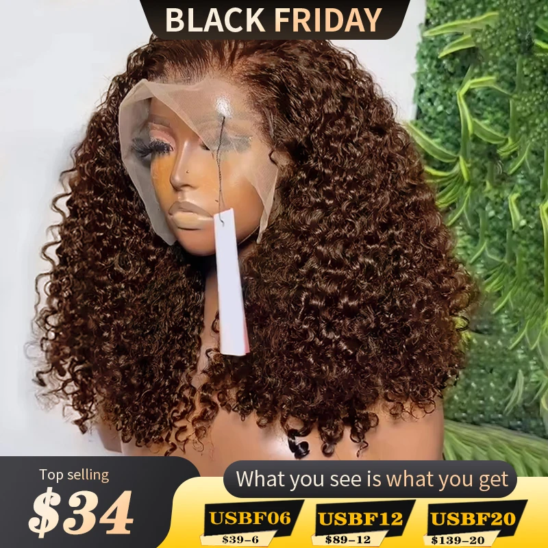 13x4 Transparent Lace Frontal Wigs Human Hair Short Bob Wigs Chocolate Dark Brown Deep Wave Wig 180% Density Vietnam Human Hair