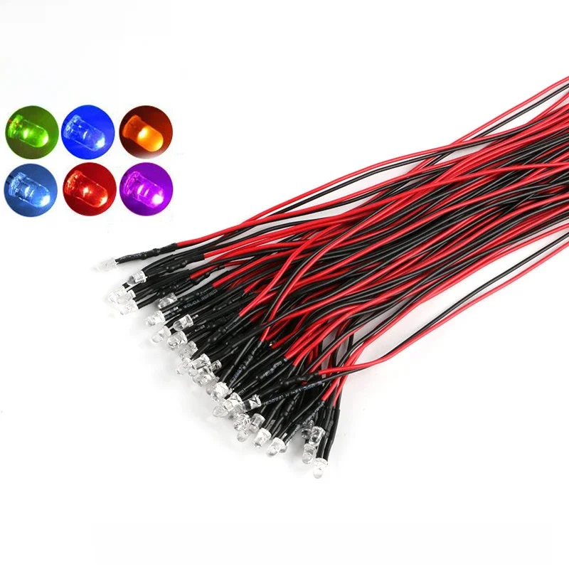5szt 5mm 3mm 5mm Dioda elektroluminescencyjna LED Przewodowa lampa Model koralika do dekoracyjnej zabawki Wskaźnik 5V ~ 12V LED Zestaw DIY 20CM Długość NOWOŚĆ — zdjęcie 2