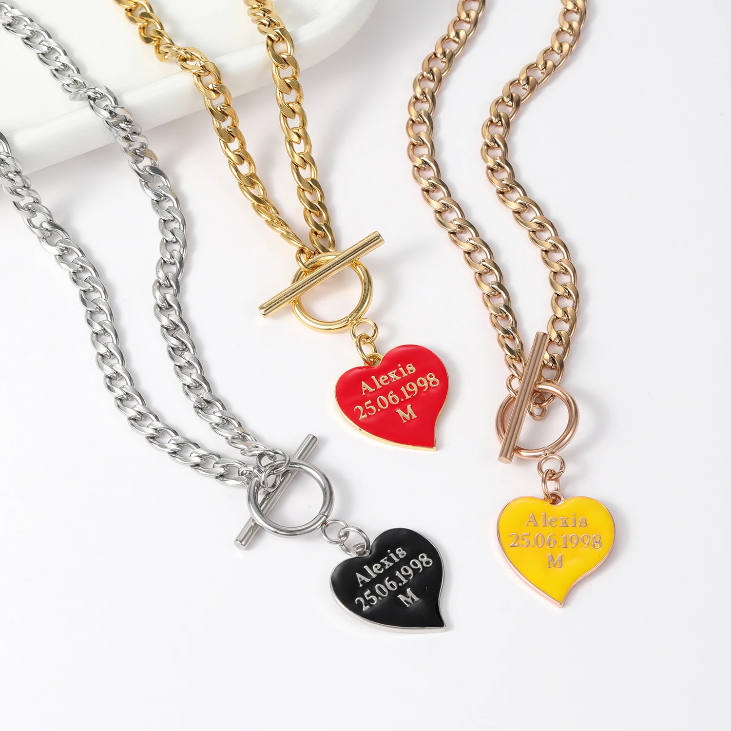 

Custom Enamel Heart Name Necklace Stainless Steel Colorful Pendant Personalized Text Necklace Unique Gift for Women and Girls
