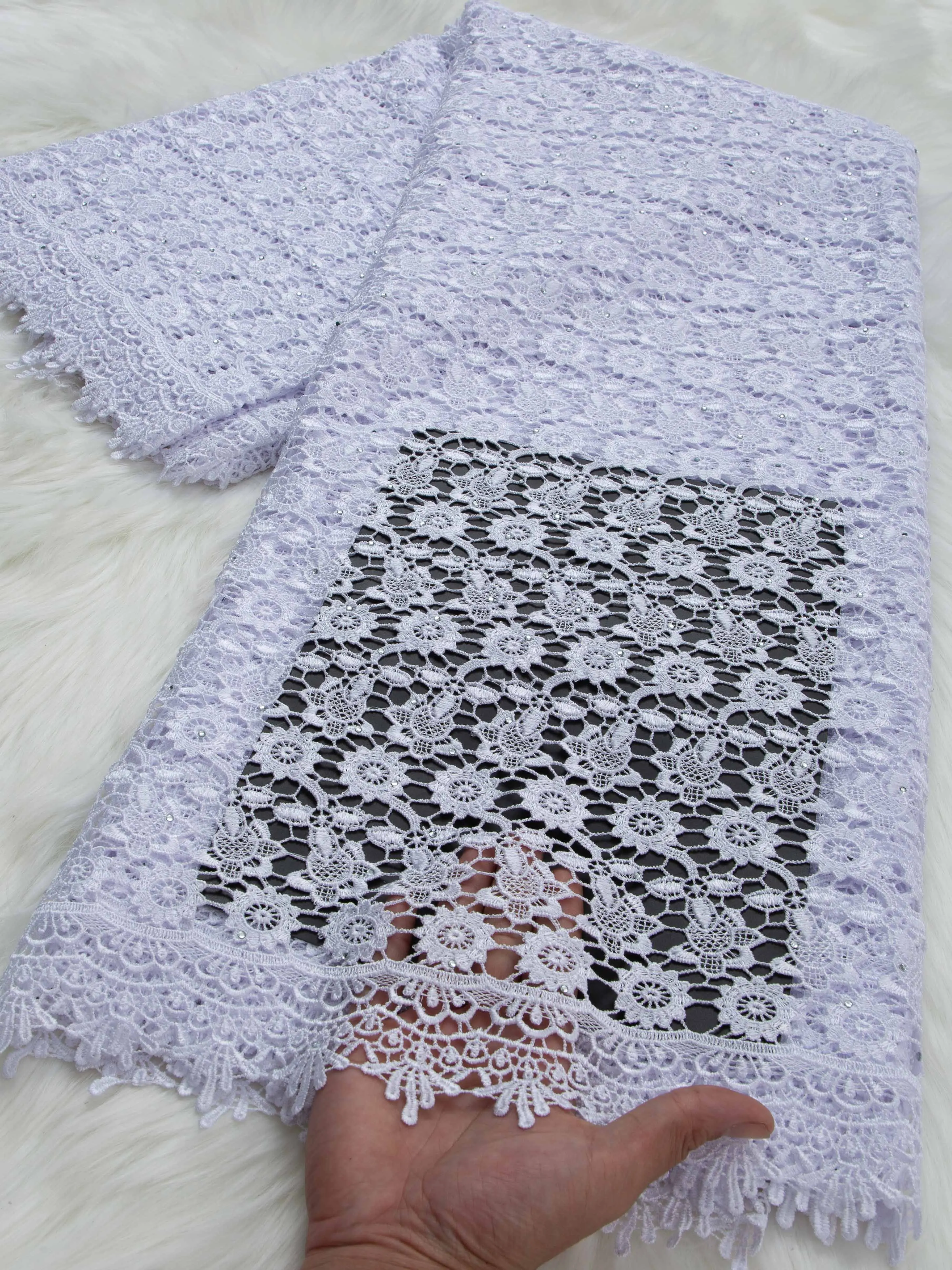 

2026 High Quality African Guipure Cord Lace Fabric with Sequins Nigerian Water Soluble Lace for Women Party Dresses Sew TY4706