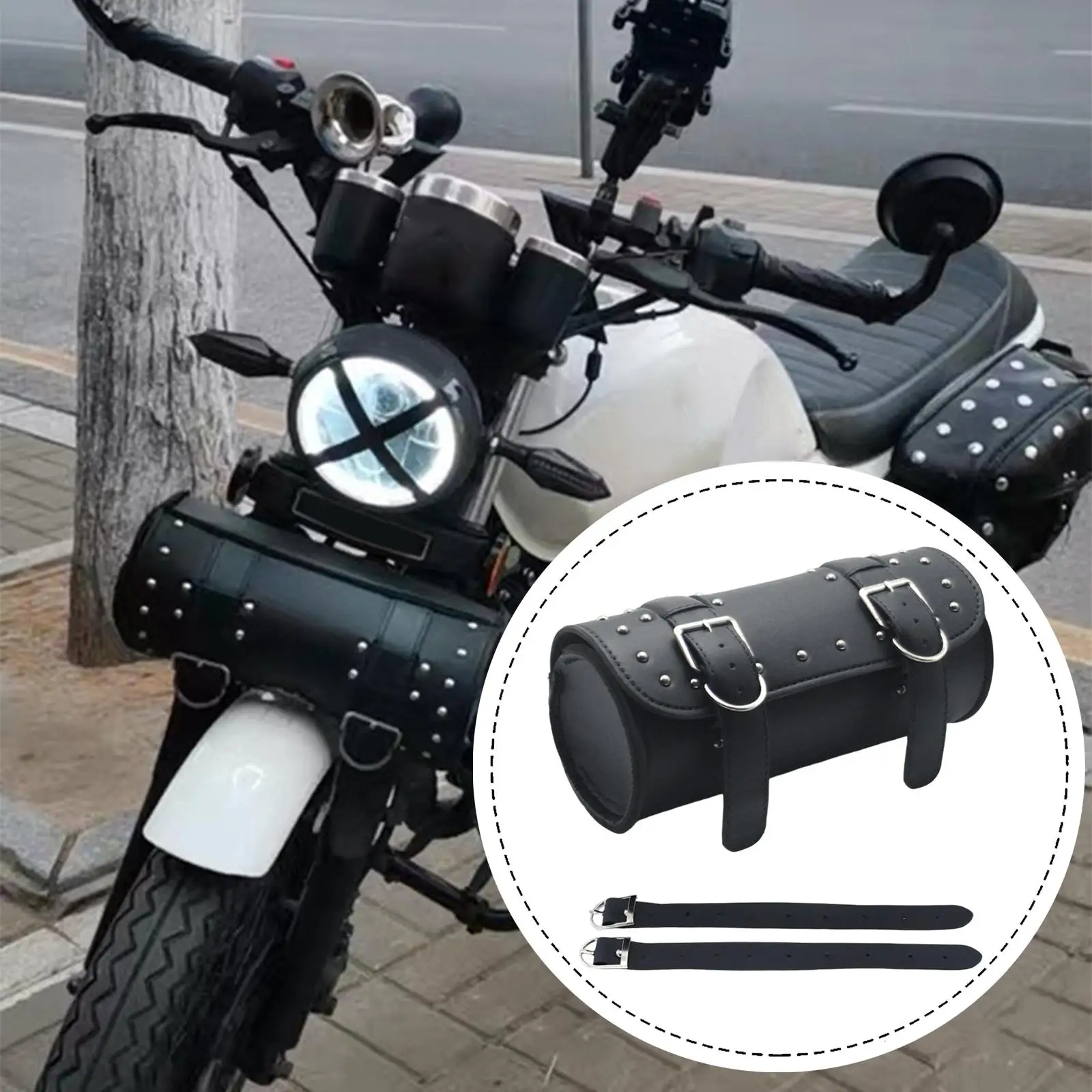 PU Long Term Durability Motorcycle Tool Bag  Sturdy Easy Buckle Rings for Cycling Universal for Bikes Motorbike Fork Bag