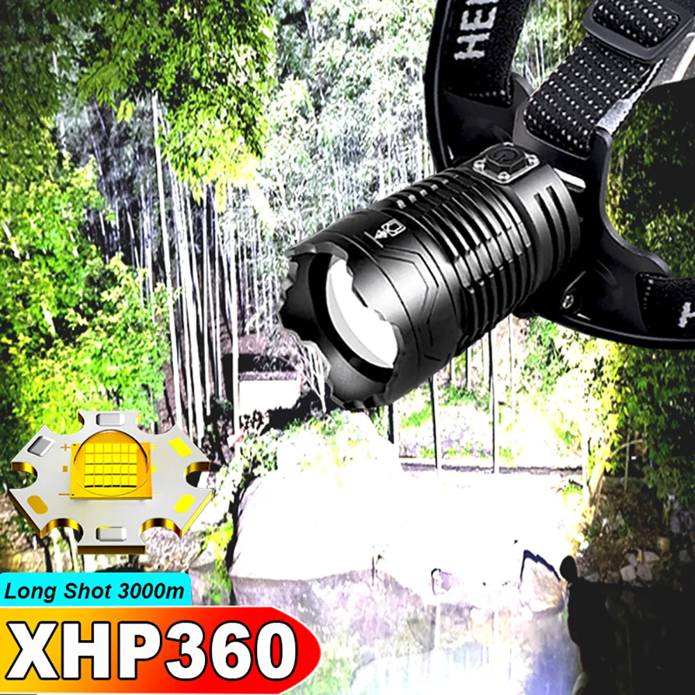 9900000000LM XHP360 LED Headlamp High Power XHP50 Headlight Lanterna Zoom Forehead Torch Head Flashlight Waterproof for Outdoors