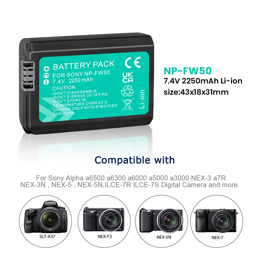 PALO 2000mAh NP-FW50 NP FW50 Battery AKKU+LCD Dual Charger for Sony Alpha a6500 a6300 a7 7R a7R a7R II a7II NEX-3 NEX-3N NEX-5