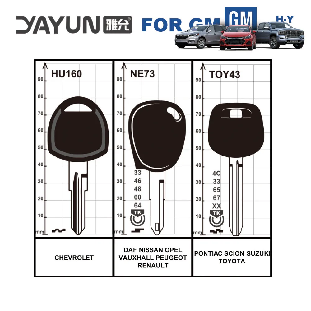 YAYUN GM Collection 2 Blank Car Transponder Key Shell No Chip For Buick Cadillac GMC Hummer Oldsmobile Pontiac Saturn