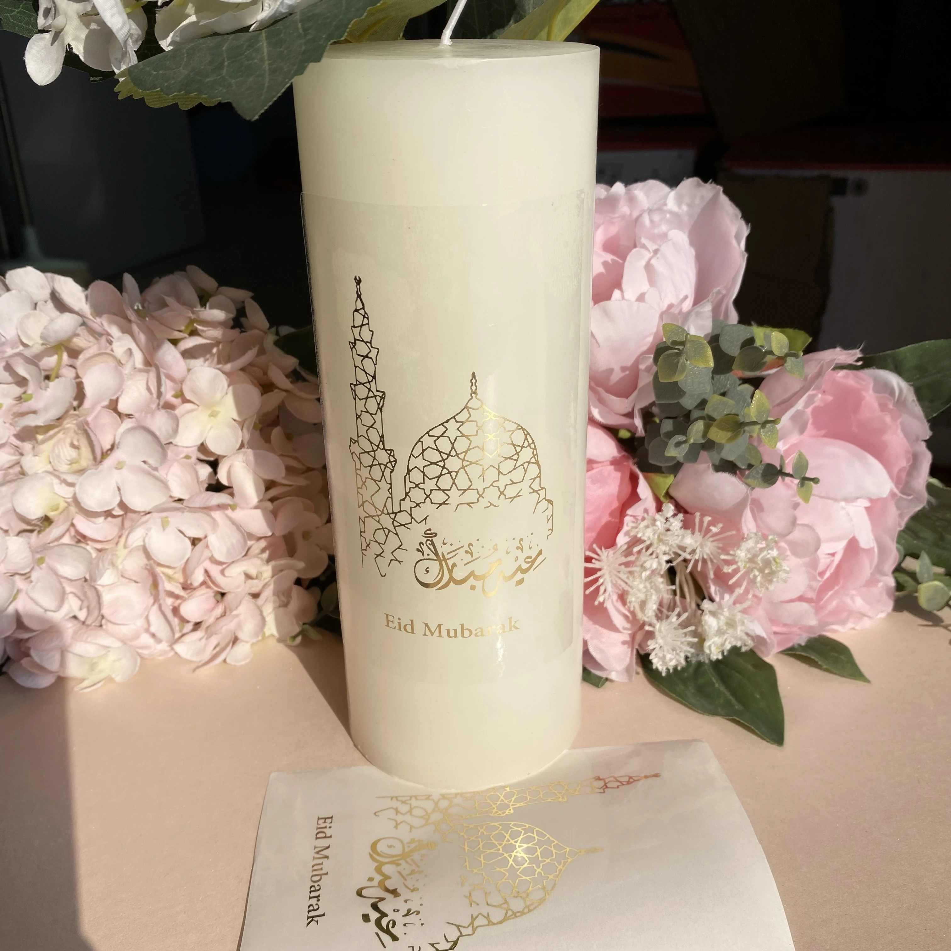 

Eid Mubarak Pillar Candle Stickers Islamic candle Decorations Gifts Favor Decor 5 pieces Ramadan Mubarak Sticker