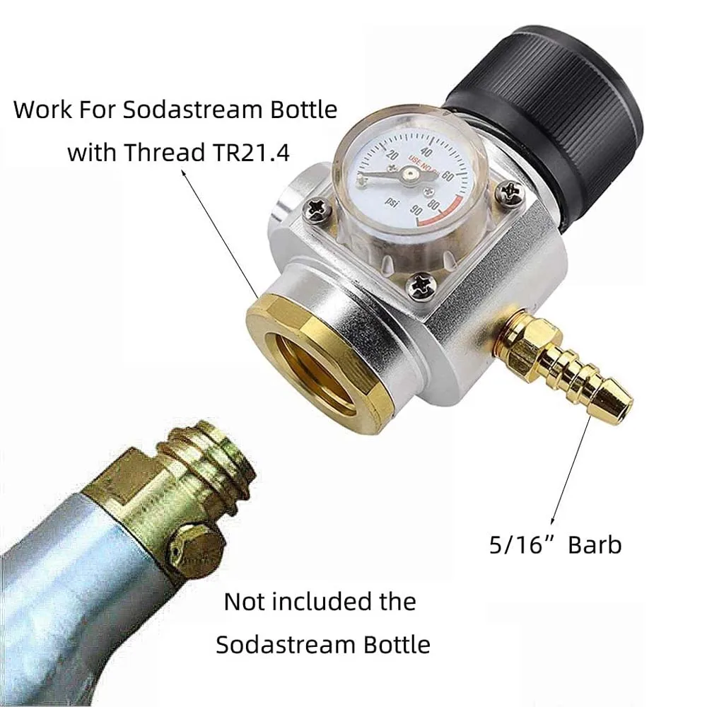 Mini Gas Regulator Soda Keg Regulator Tr21.4 Soda Keg Charger0-90PSI for Soda Maker Sparkling Water Soda cylinders Soda Canister