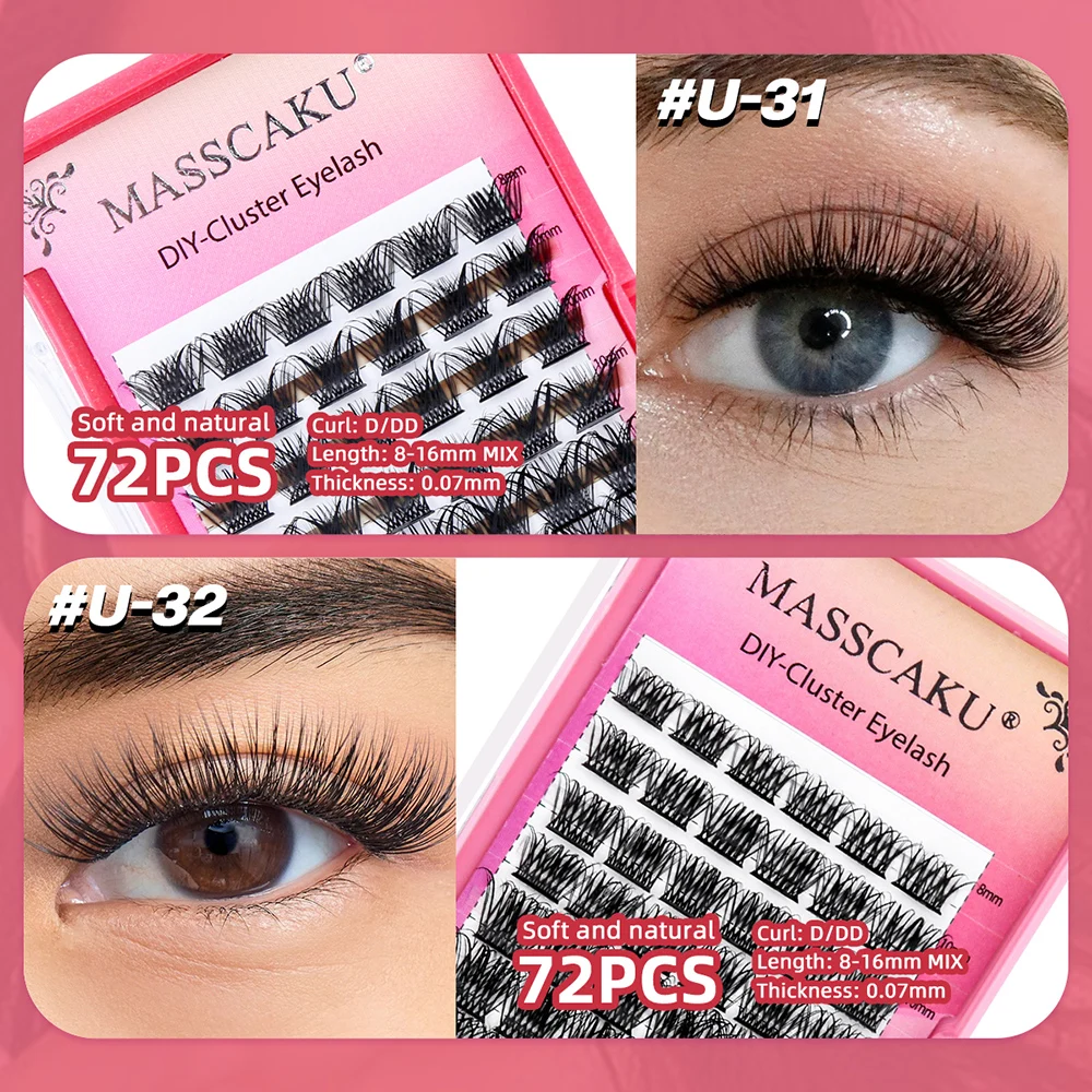 Maßgeschneiderte Private Label 3D-Effekt Wispy DIY Cluster Wimpern 0,07 mm Dicke segmentierte Wimpern mit mehreren Texturen von MASSCAKU