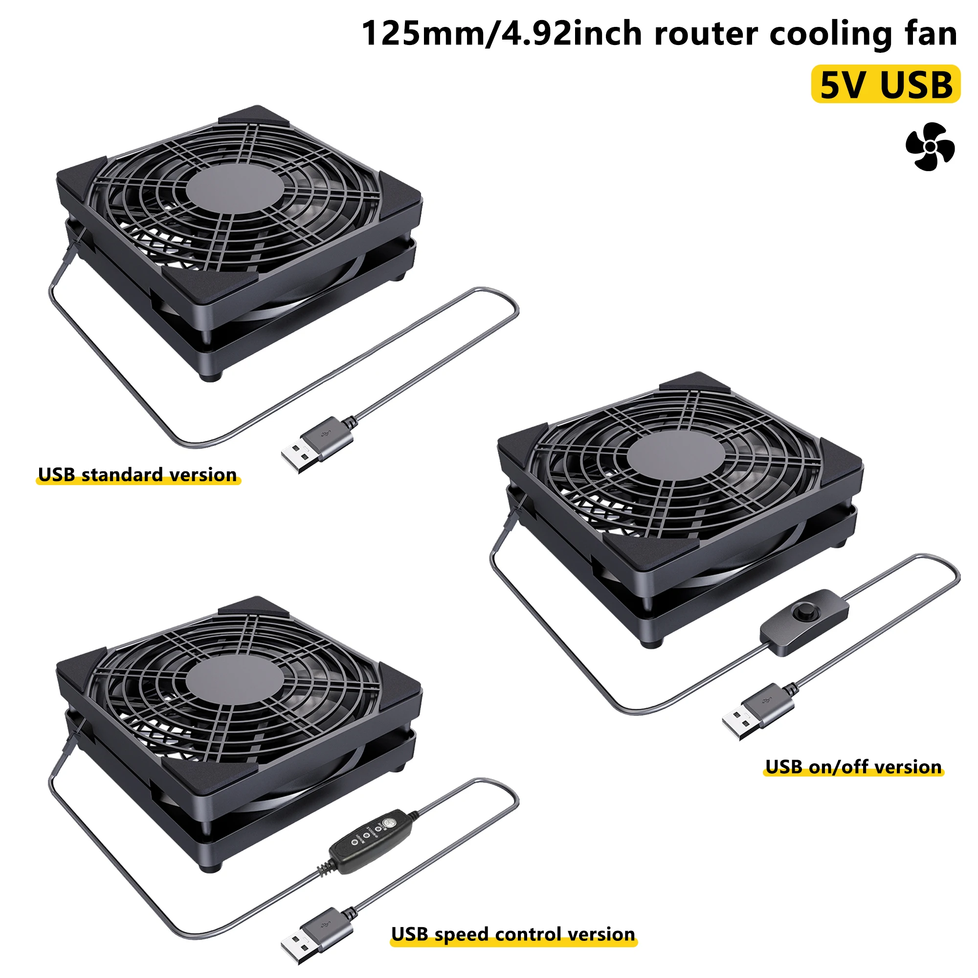 5V USB Powered 125mm Router Cooling Fan With On‑Off / Speed Switch For Modem NAS Set‑Top Box Device Heat Dissipation Fan