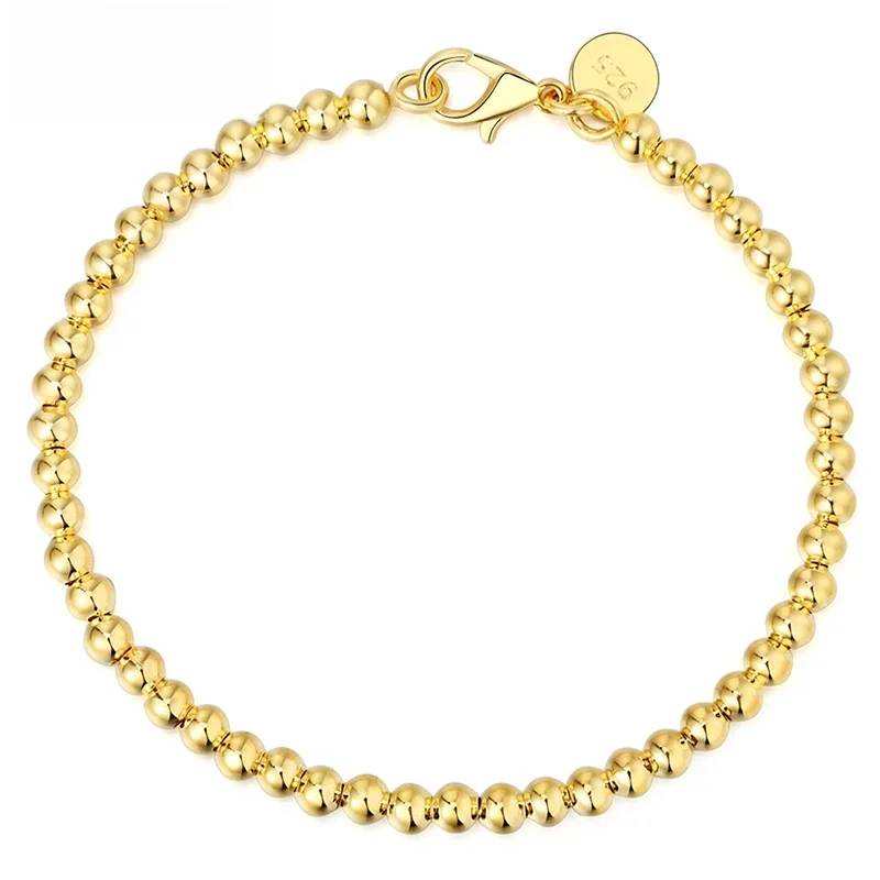 DOTEFFIL 925 Sterling Silver Hollow 4mm Rose Gold Smooth Bead Chain Bransoletka Dla Kobiet Ślub Zaręczyny Impreza Moda Biżuteria — zdjęcie 2