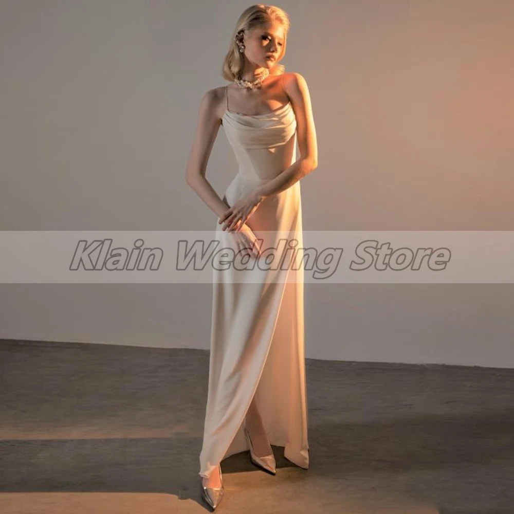 Weilinsha Sheath Sleeveless Wedding Dress for Brides Simple Floor Length Spaghetti Straps with Pleats Jersey Bridal Gowns 2023