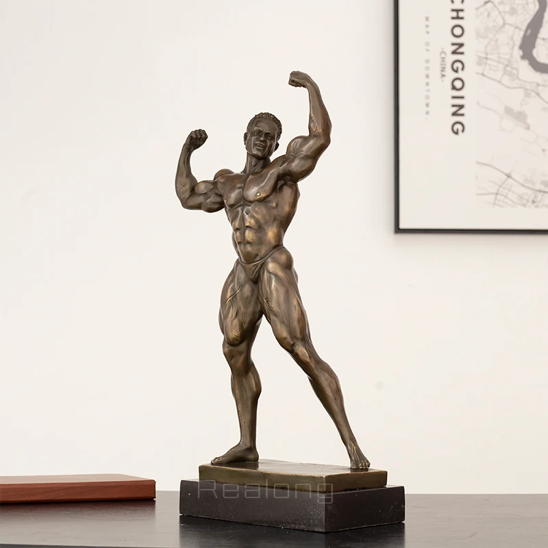 Handmade European Bronze Sculpture Western Muscle Man Bronze Statue Bodybuilder Classic Bronze Figurines Famous Art Decor Crafts