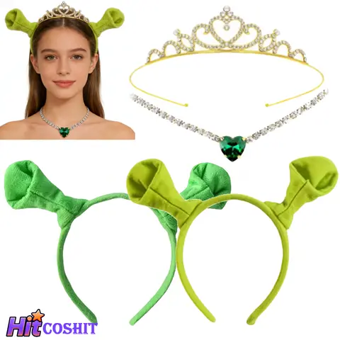 Fiona Cosplay Headgear Necklace Crown Set Movie Shrek Fantasy Dress Up Green Princess Roleplay Halloween Women Suit Prop Gifts