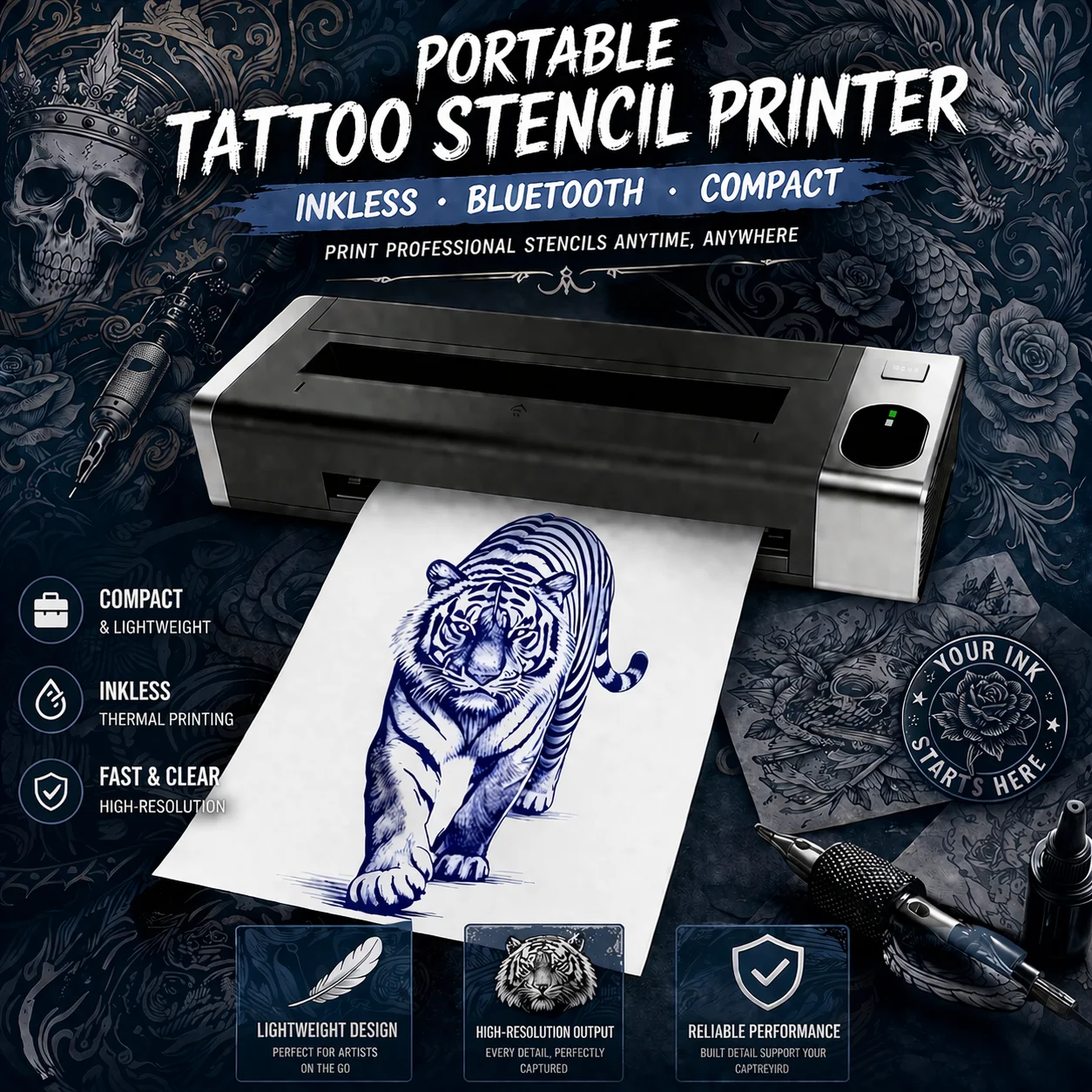 

Принтер для трансферных тату-трафаретов Audersigt, совместимый с телефоном/ПК, подходит для татуировщиков и начинающих.