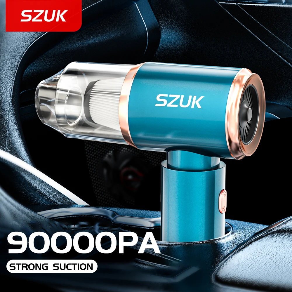 SZUK 90000PA 미니 자동차 진공 청소기, 강력한 무선 휴대용 청소 기계, 자동차 블로우, 2 in 1 가전 제품 