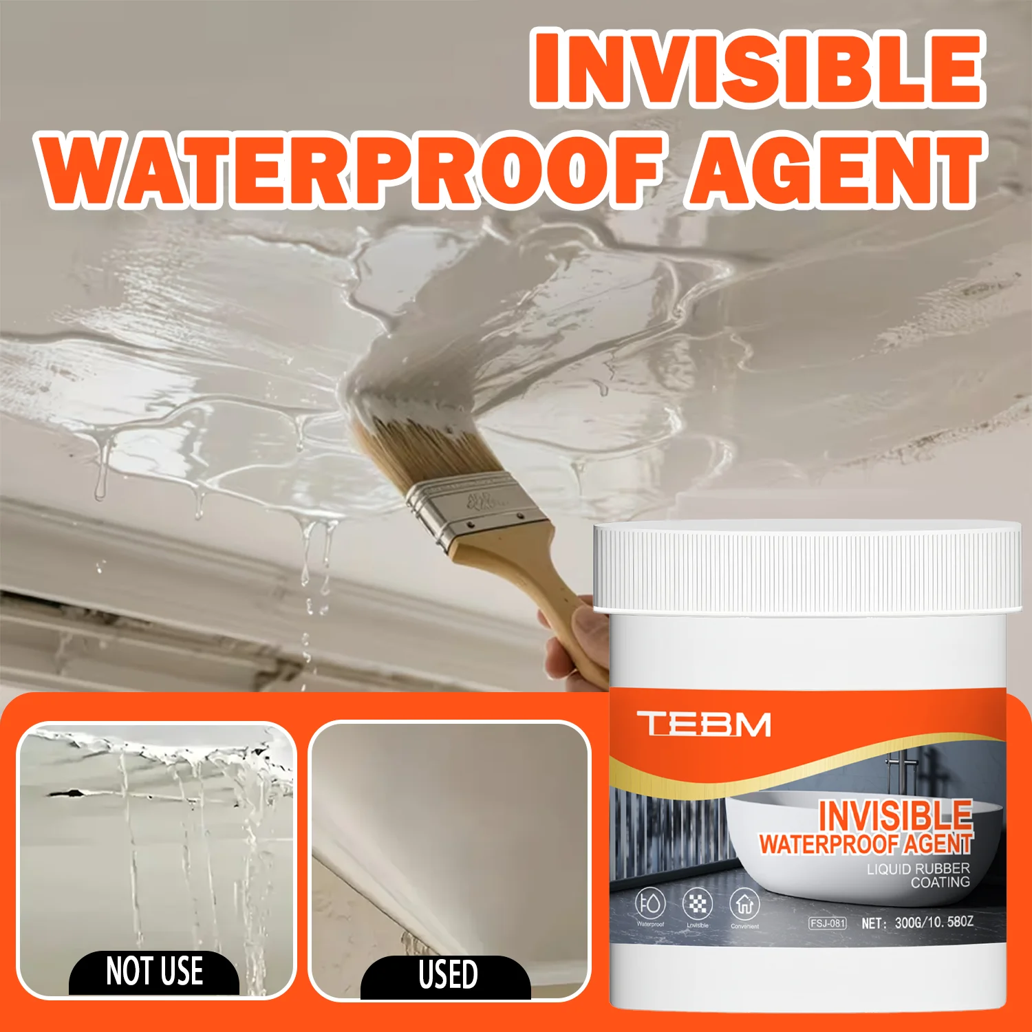 Multi-purpose invisible waterproof sealant with a transparent insulating coating, suitable for leak repair in bathrooms, balconi