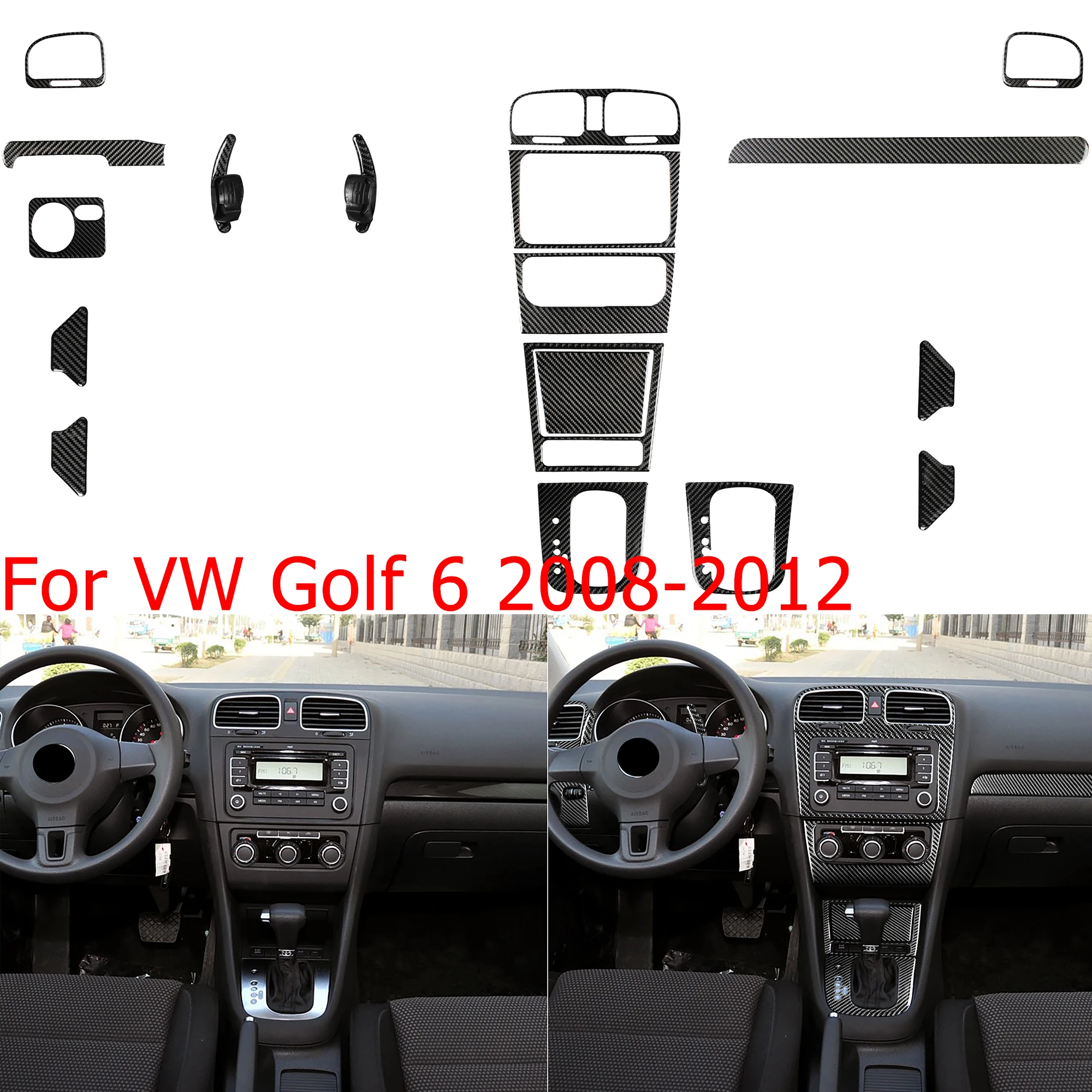 GIE.TOP Real Carbon Fiber Material Decor Trim Central Control Anti-scratch Sticker Door Decorative for Golf 6/Subaru/BMW