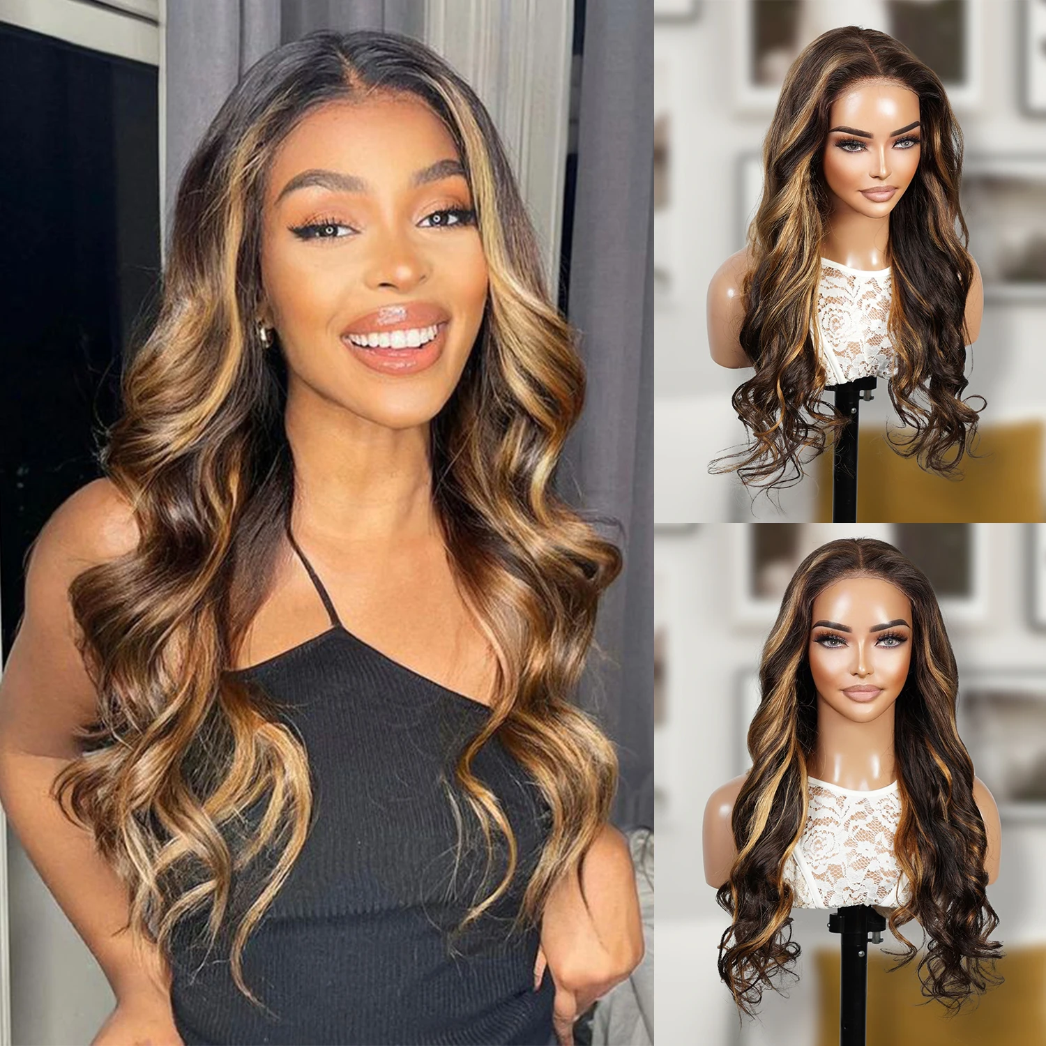 

UpScale 100% Human Hair Wear and Go Pre Cut Pre Plucked Glueless 5x5 Closure Wig Bouncy Body Wave P4/27 24"