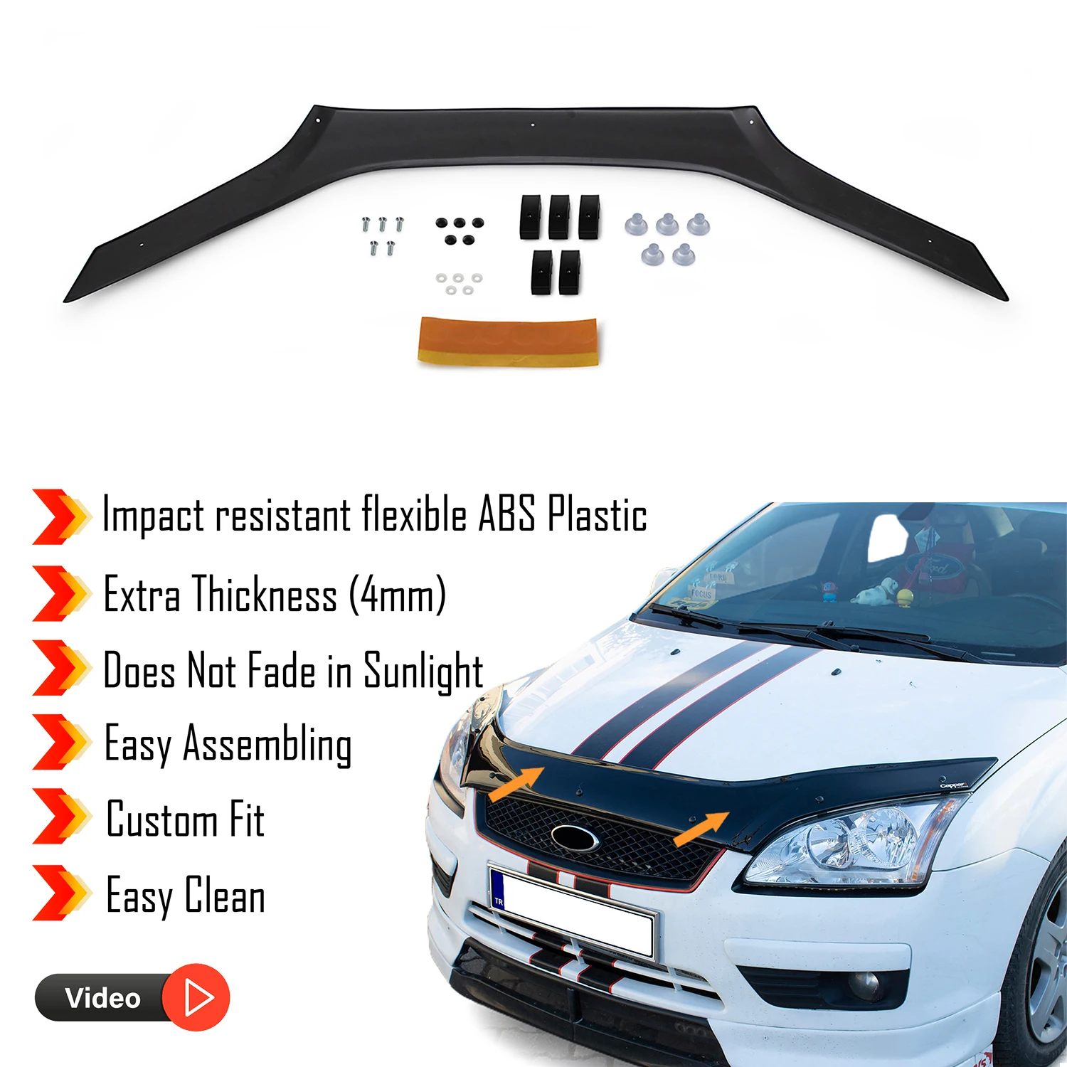 

Hood Deflector Guard for Ford Focus (2005-2008) - (SD-HB) Bug Shield Bonnet Protector / 4 mm thickness material