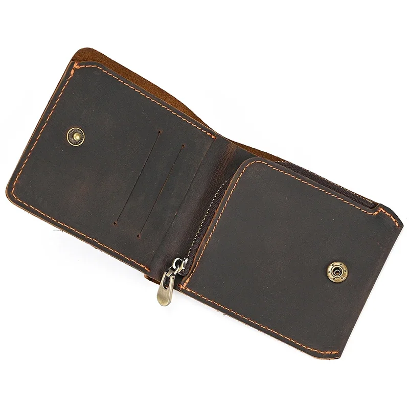 Portfel skórzany retro Krótka portmonetka z prawdziwej skóry Krótka portmonetka męska Krótka portmonetka ze skóry bydlęcej Portfele Bifold dla mężczyzn Mężczyzna — zdjęcie 2