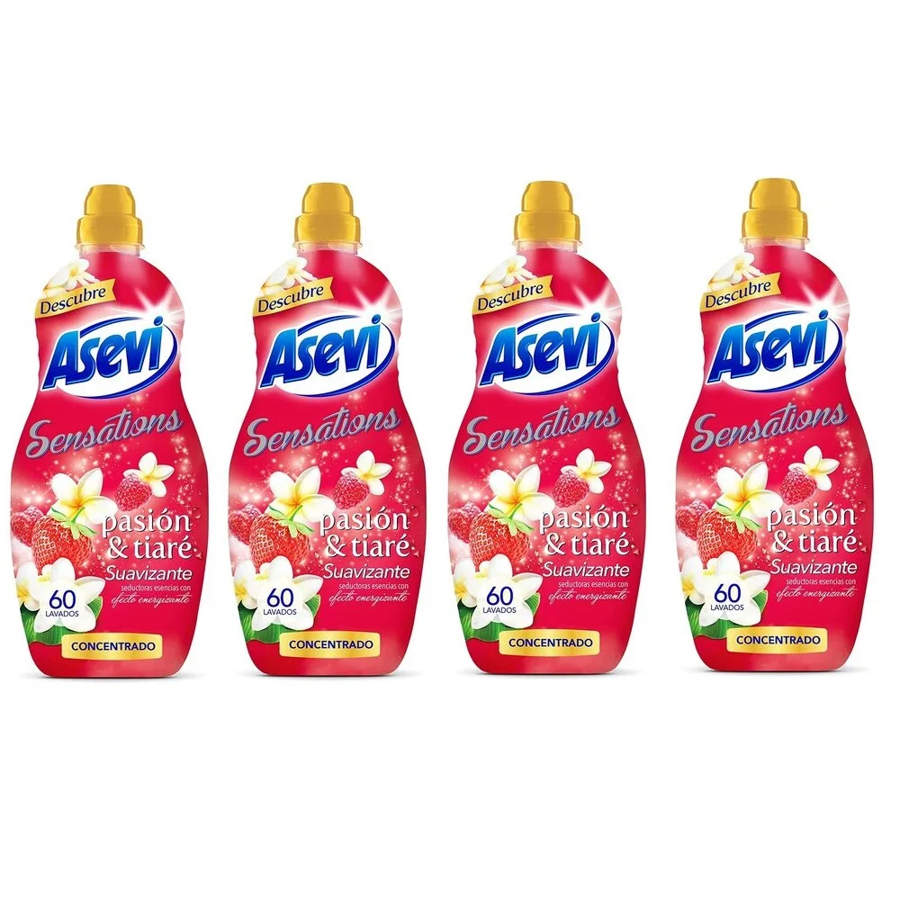 Asevi Sensations passion & Tiaré, 4x60 dose Total 240 washing softener, saving Pack, lasting fragrance, soft and caring clothes, natural essences with relaxing and energizing effect