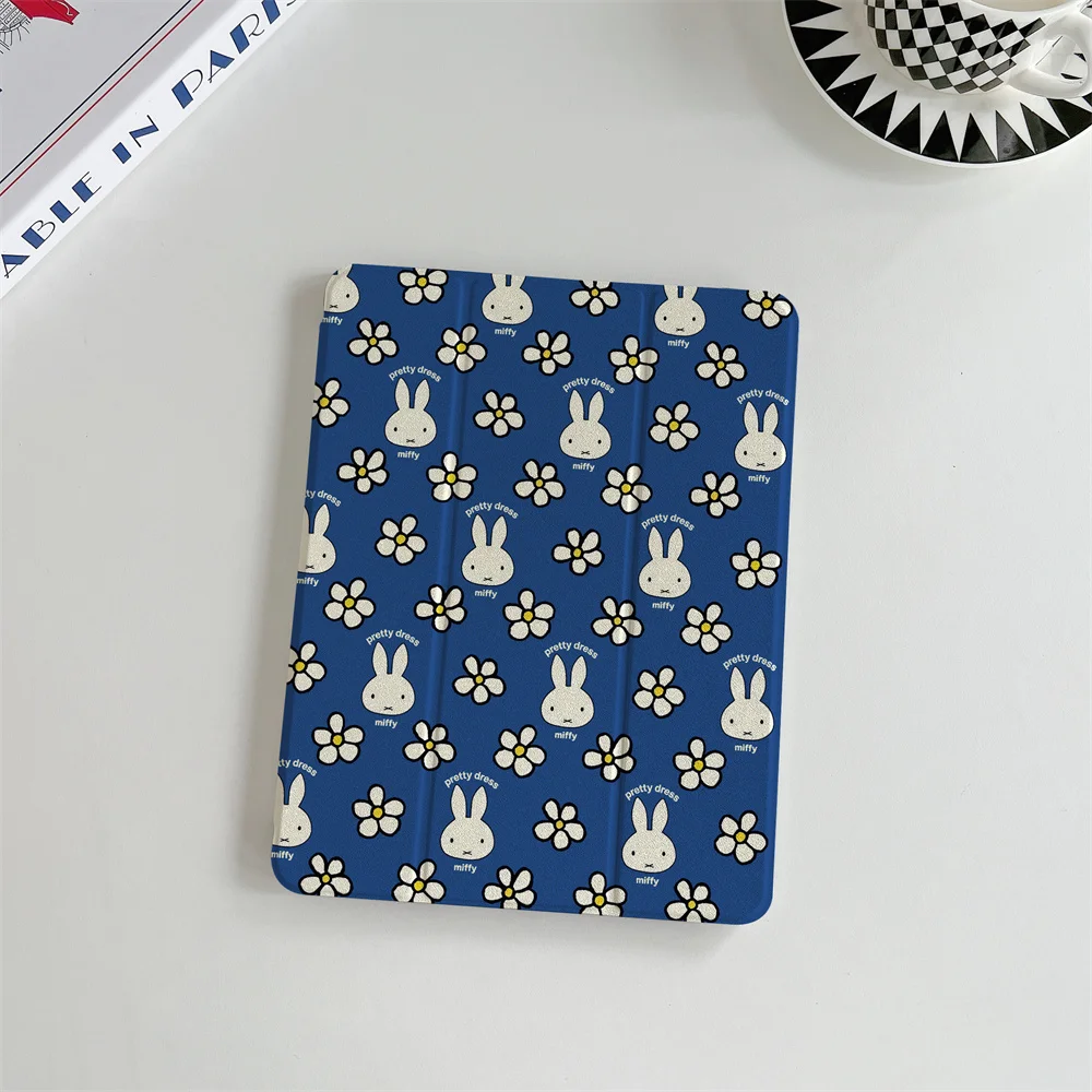 INS Cute Full Screen Miffy Rabbit Flower Suitable for iPad A16 2024 11 inch, 2025 Air 5/4, 10.9-inch iPad 10, 9.7-inch, 10.2/10.