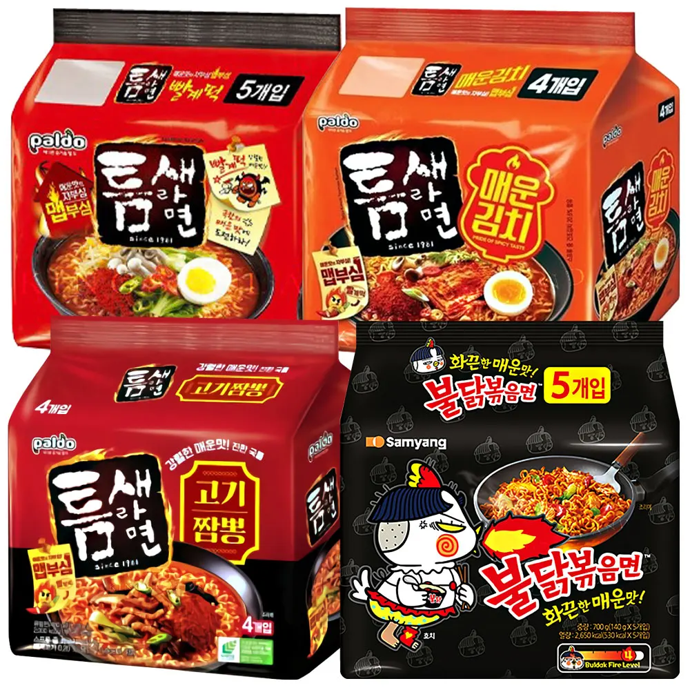 Set of spicy bag ramen (5 noodle sucker rice cakes) 4 spicy kimchi Noodle Noodle Noodle 4 crevices + 5 fried chicken noodles)