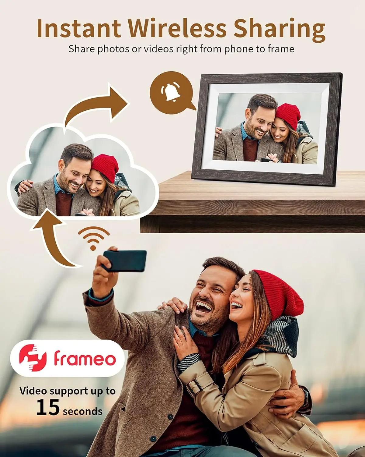 إطار صورة رقمي Frameo ، واي فاي إلكتروني ، شاشة لمس عالية الدقة 1280x800IPS ، إطار صور ذكي ، متجر 32 جيجابايت ،