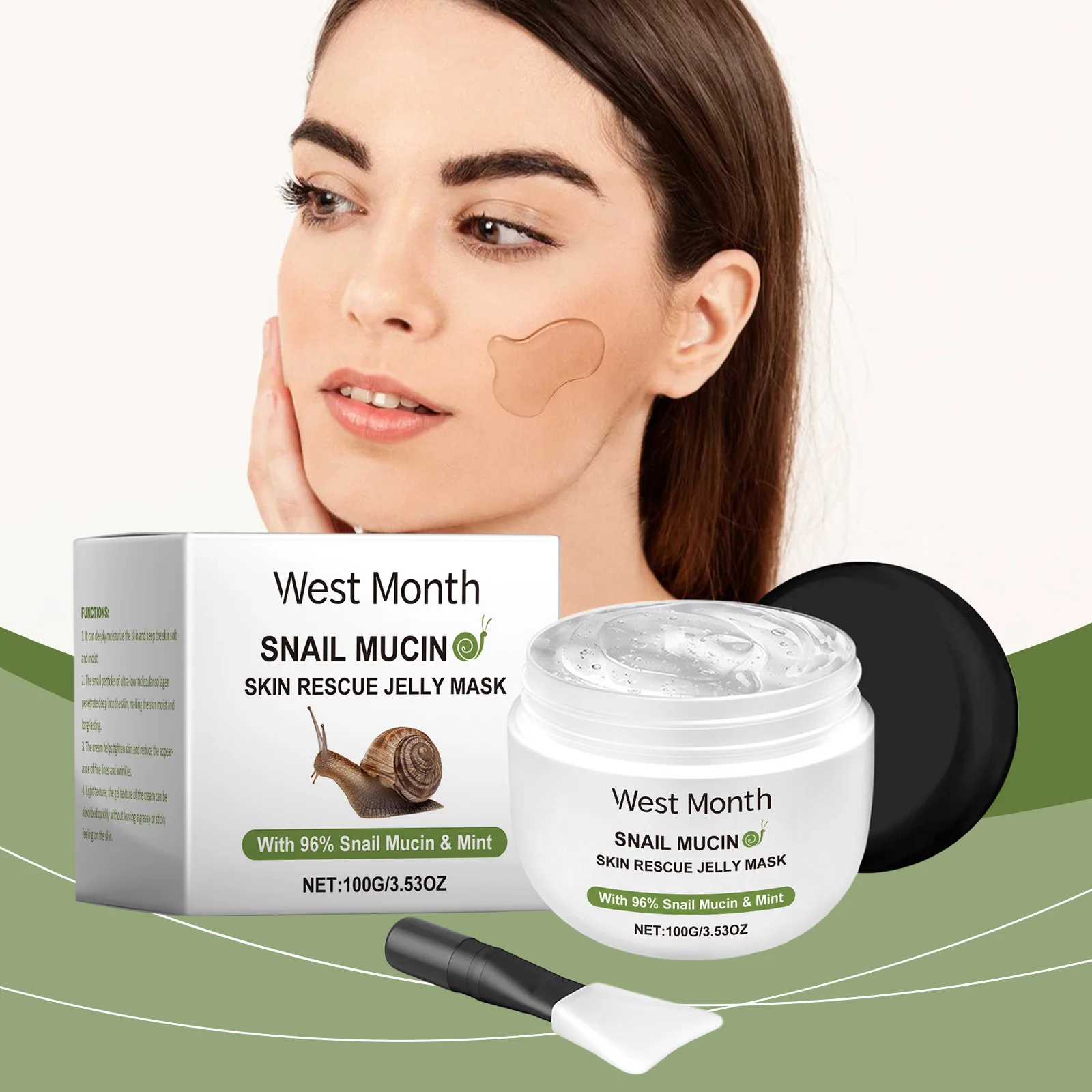 West&Month 100g Snail Mucin Jelly Mask Moisturize Face Care Repair Skin Barriers Oil Control Brighten Skin Tone Smooth Face Mask
