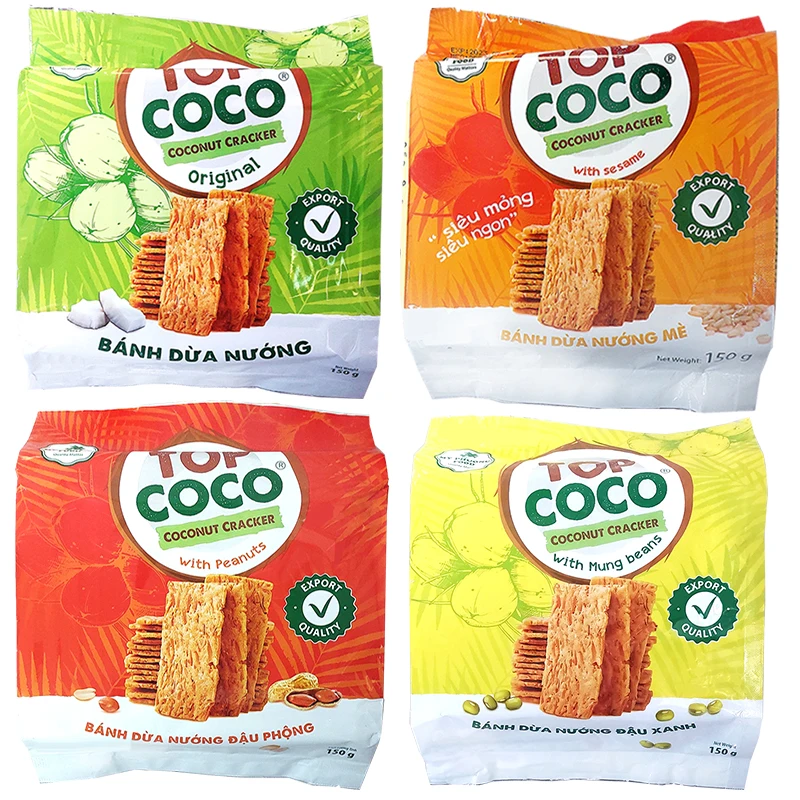 Top Coco Coconut Crackers 150g x 4 Flavor Vicities