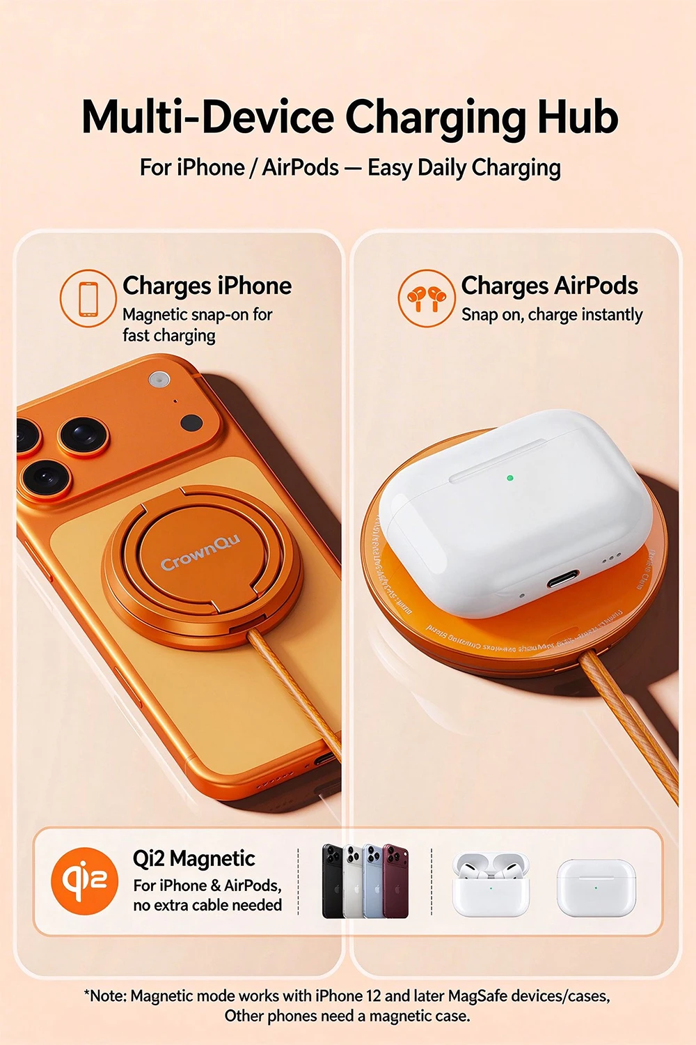 Kabellose Ladestation 25W Qi2.2 Schnellladung Kompatibel mit iPhone 18/17/16 Pro Max Huawei Xiaomi und iPad AirPods – Detail 10