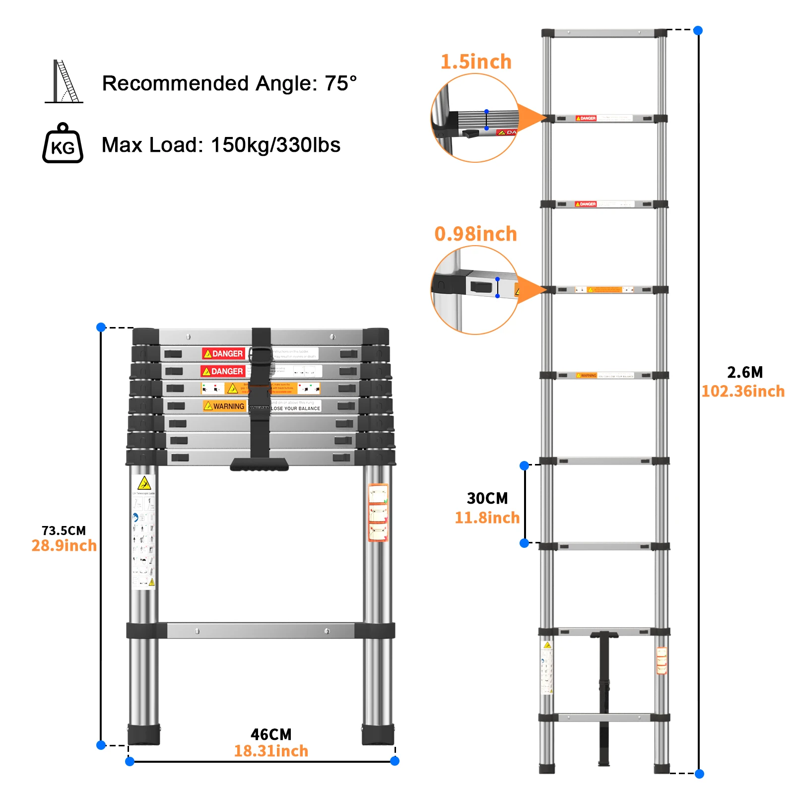 EXTRA Dikke Multifunctionele Telescopische Uitschuifbare Vouwladder, Huishoudladder voor Reiniging, Lampen Vervangen - afbeelding 1