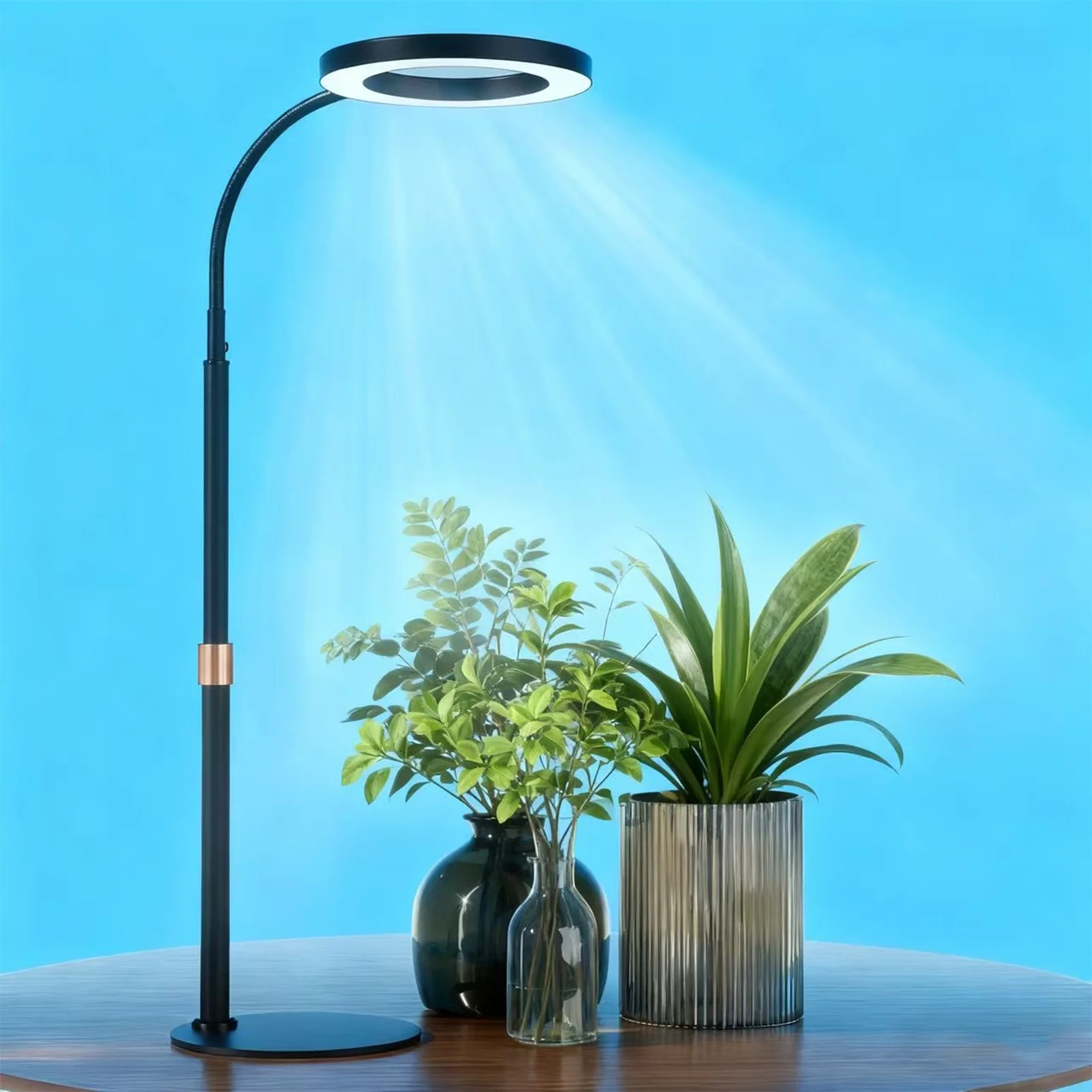 أضواء تنمو للنباتات الداخلية، 60 مصباح نباتي مكتبي كامل الطيف LED مع مؤقت لـ 3/9/12 ساعة، 10 مستويات قابلة للتعتيم، ارتفاع قابل للتعديل