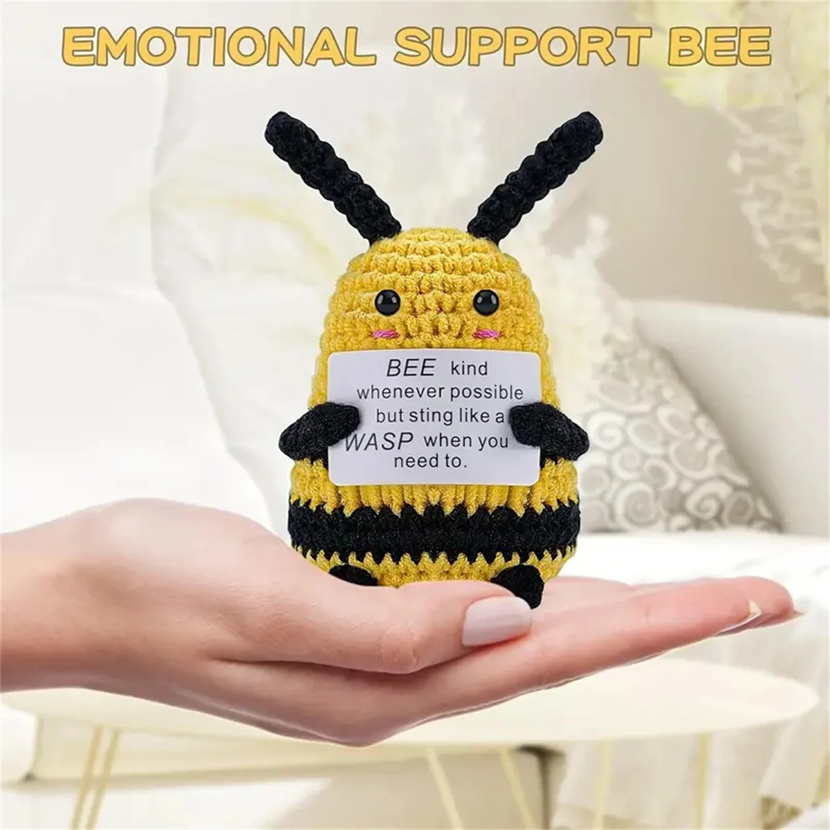 1pc Positive Bee and Broccoli Crochet Inspirational Gifts for Friend Birthday Women Sister Brother, Cute Knitted Room Decors