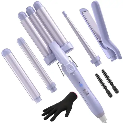 BESTOPE PRO 5-in-1 Wand Krultang-Curling Wand Set met stijltang, 3 vaten haarkrimptang, 3 keramische krultang