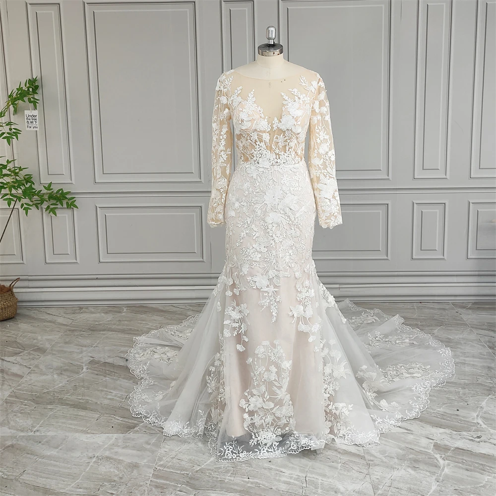 

20207# Real Photos Exquisite Long Sleeves Mermaid Wedding Dress For Bride Women Sequined Appliques Lace Bridal Gown 2024