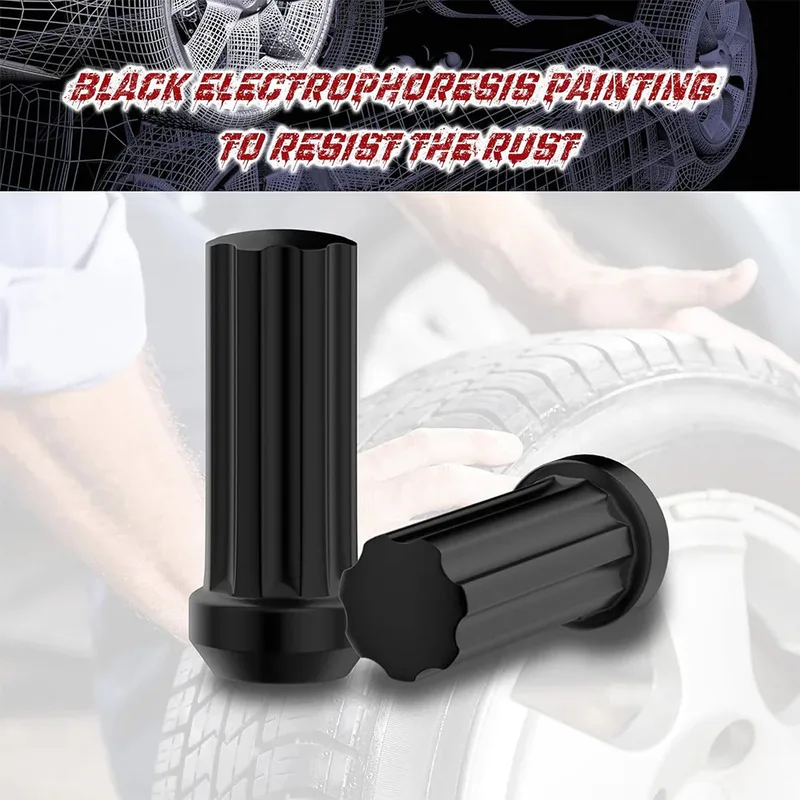 9/16-18 Radmuttern, 32 Stück Ausbuchtungs-Eichel, geschlossenes Ende für LKWs und SUVs – Schwarz