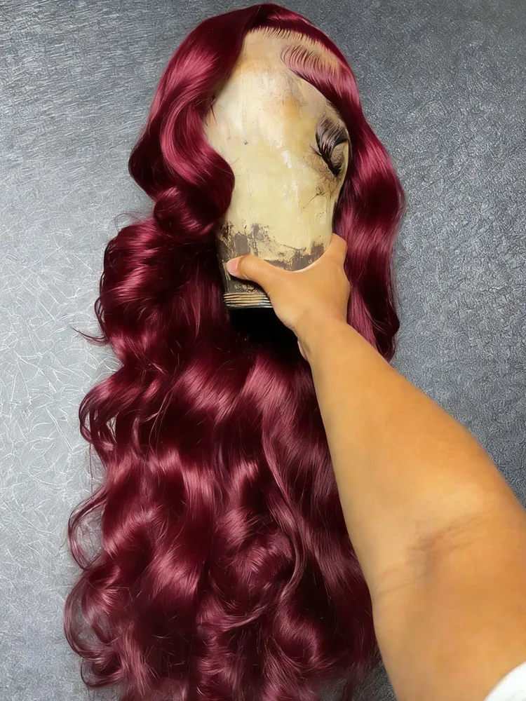 

99J Burgundy 13x6 HD Lace Front Wigs Human Hair Body Wave Human Hair Wig Pre Plucked Red Colored Wigs 100% Human Hair Quality