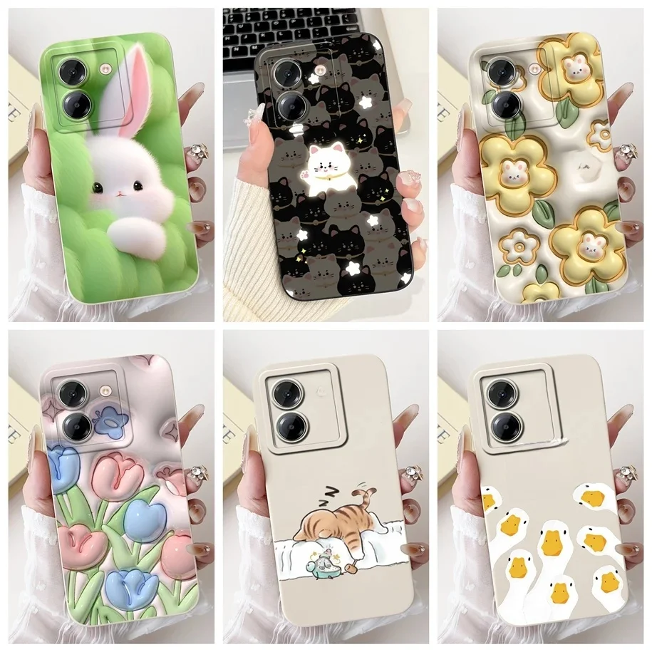 Pour Xiaomi Poco M7 Pro 5G Coque populaire fleur lapin canard souple liquide Silicone couverture pour Xiaomi Poco M7Pro Capa 2409FPCC4G Coque