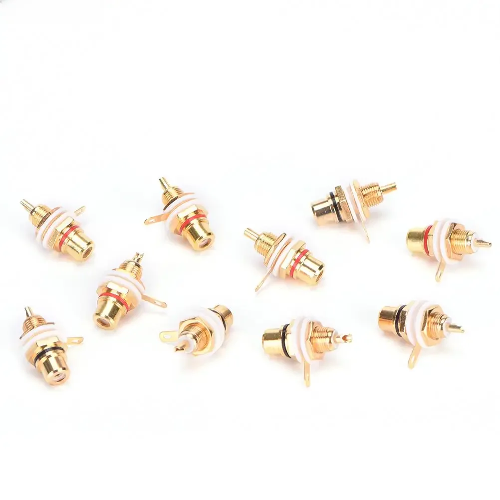 AliExpress NONE RCA Female Jack 10pcs Plated Connector Gold Panel Mount Chassis Audio Socket Plug Bulkhead White Cycle With Nut Solder Cup