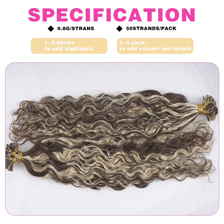 Water Wave V Tip Hair Extensions Hot Fusion Keratin Russian Remy Hair Extensions Ombre Blond Color For Salon 12-26Inch 1.0G pc