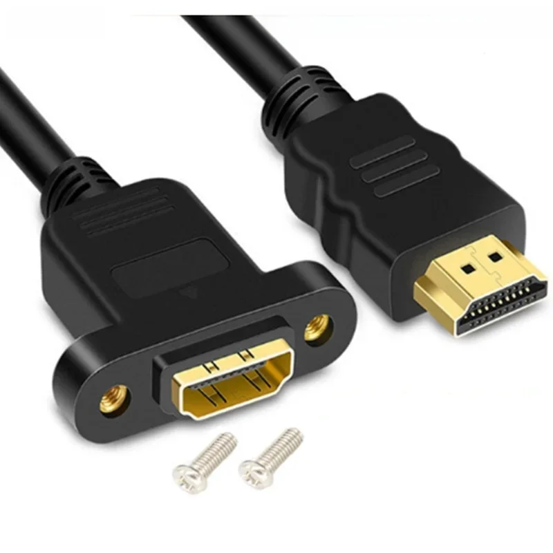 Câble d'extension HDMI mâle à femelle, avec vis, montage sur panneau, connecteur adaptateur vidéo plaqué or 50cm 1FT 1080P HDTV