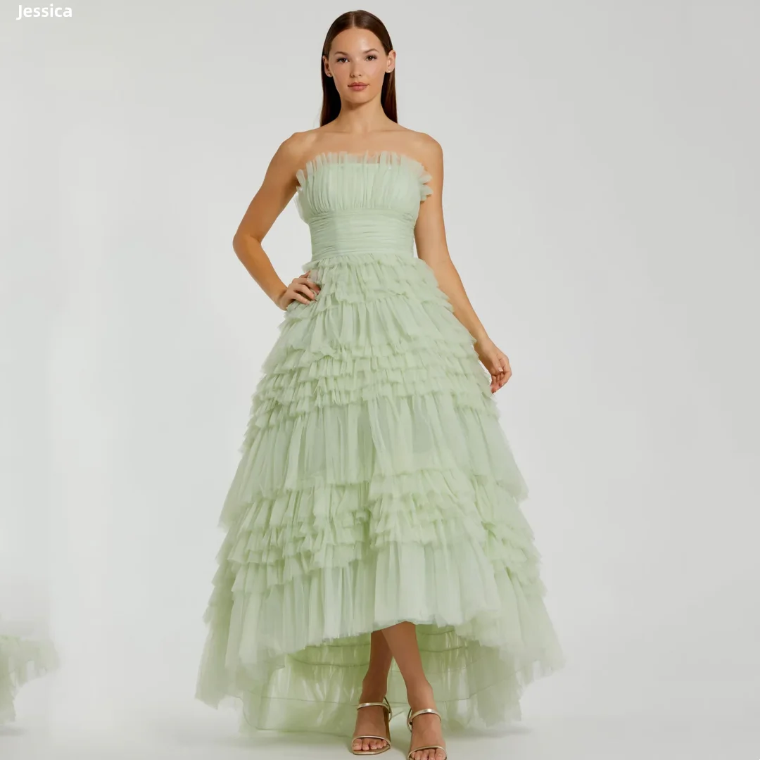 

Джессика Светло-зеленые вечерние платья Тюлевые высокие и низкие многослойные платья для выпускного вечера Свадебные платья принцессы по индивидуальному заказу