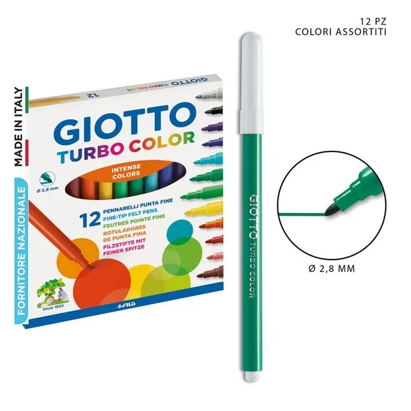 GIOTTO Turbo Color 6/12/24/36 Stiften – Fijne punt gekleurde stiften, 2,8 mm, diverse rijke kleuren – FILA