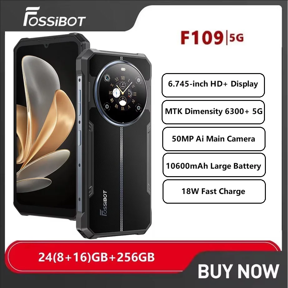 FOSSIBOT F109 โทรศัพท์ 10600mAh 6.745 "HD + สมาร์ทโฟน Android 14 24GB + 256GB 50MP Cam Dual หน้าจอโทรศัพท์มือถือ NFC celulares