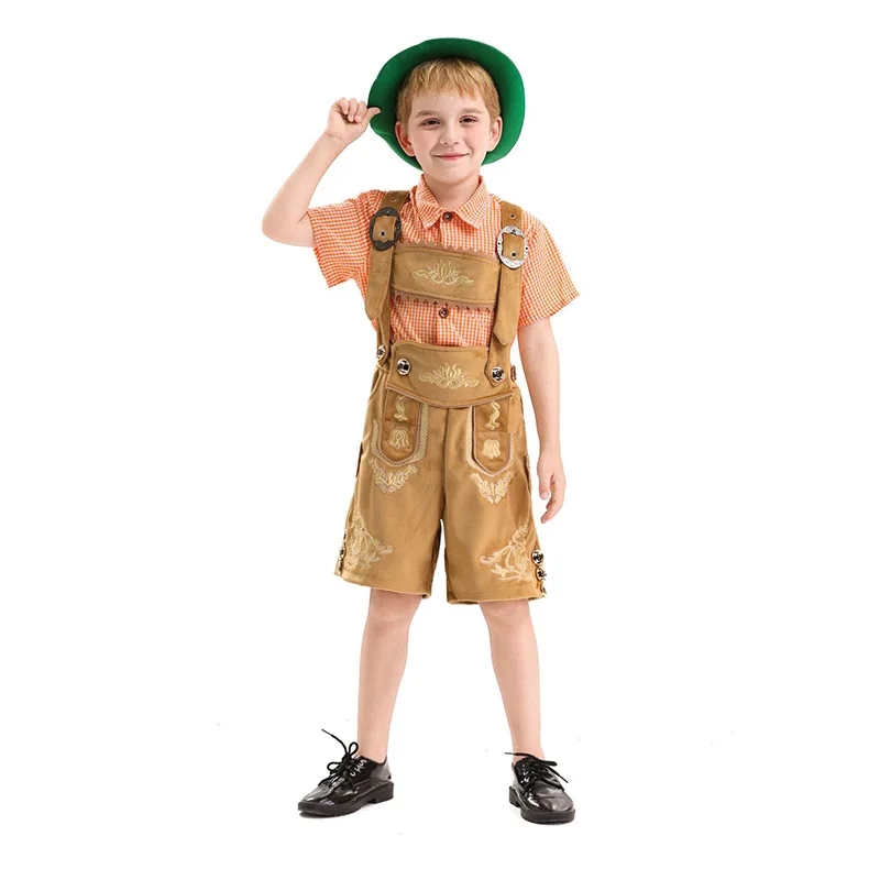 

Child Oktoberfest Boys Costume 2025 German Munich Beer Carnival Outfit Brown Short Pants Shirt 2 Pieces Bavarian Outfit for Kids