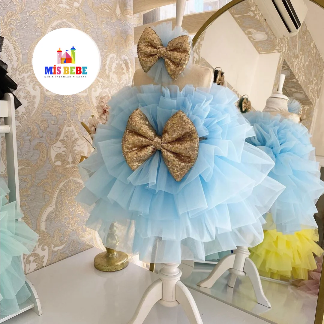 Adorable Baby Girl Tutu Dress with Glittery Gold Bow - Perfect for Special Occasions image 3