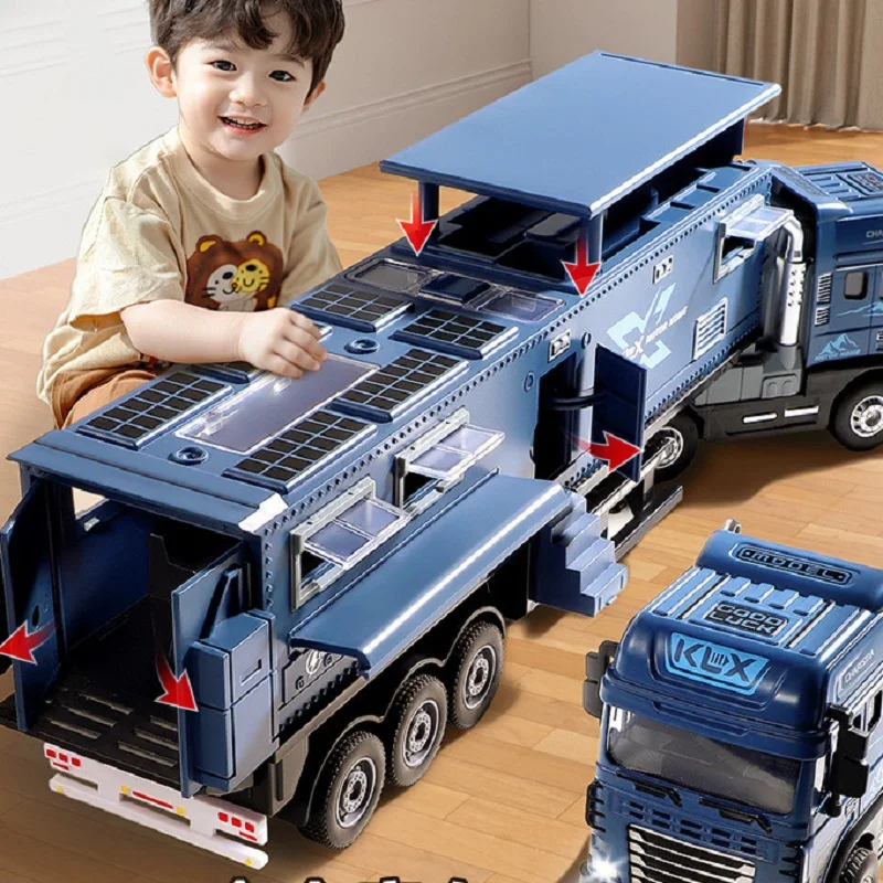 Modèle de camion de camping-car RV en alliage moulé sous pression étendu avec lumières, jouet à inertie sonore, portes d'ouverture, véhicule cadeau réaliste pour garçons