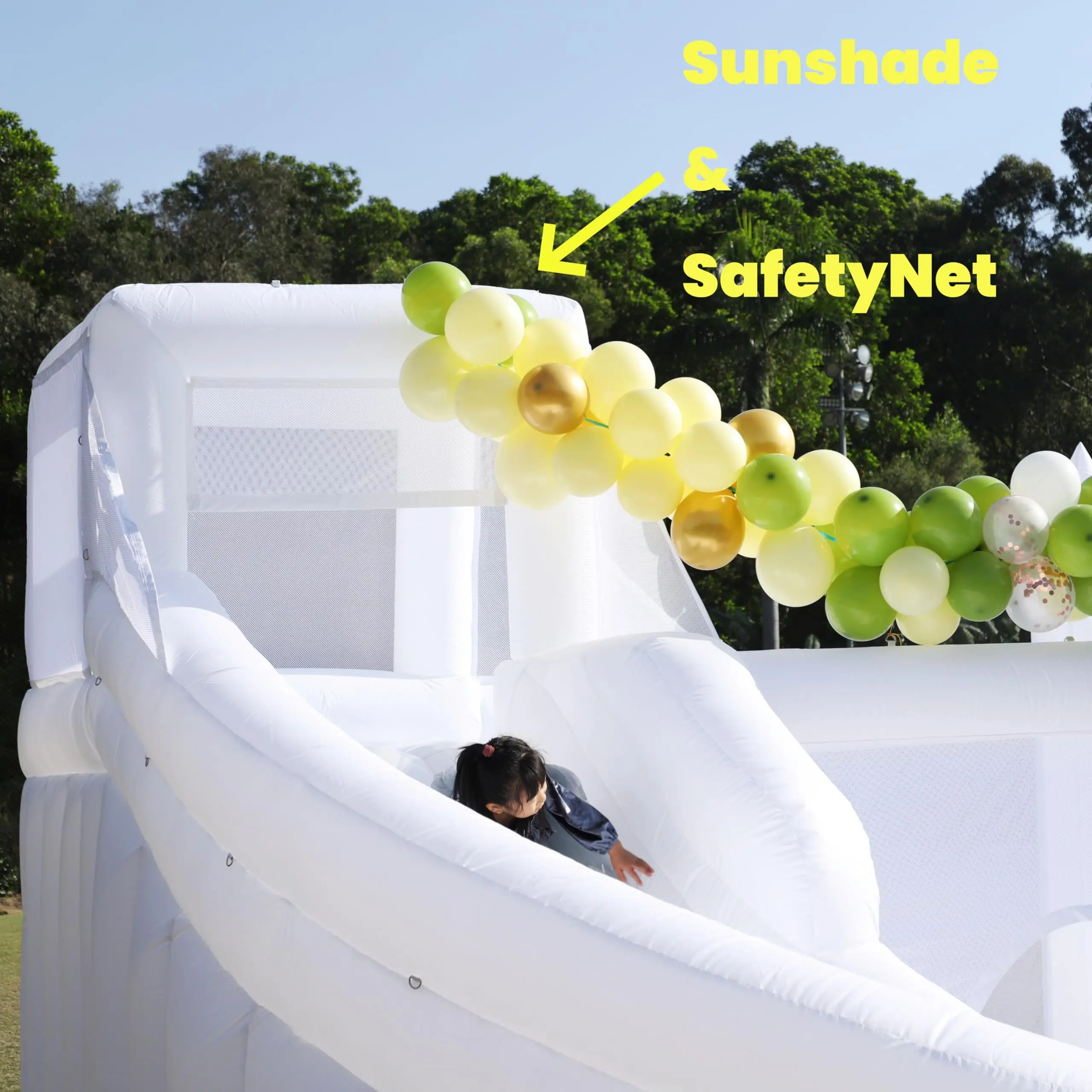 Commercial 16Ft PVC Bounce House Castle W/Widened Curved Slide & Big Ball Pit  White Bounce House for Adult Kids Party Rental